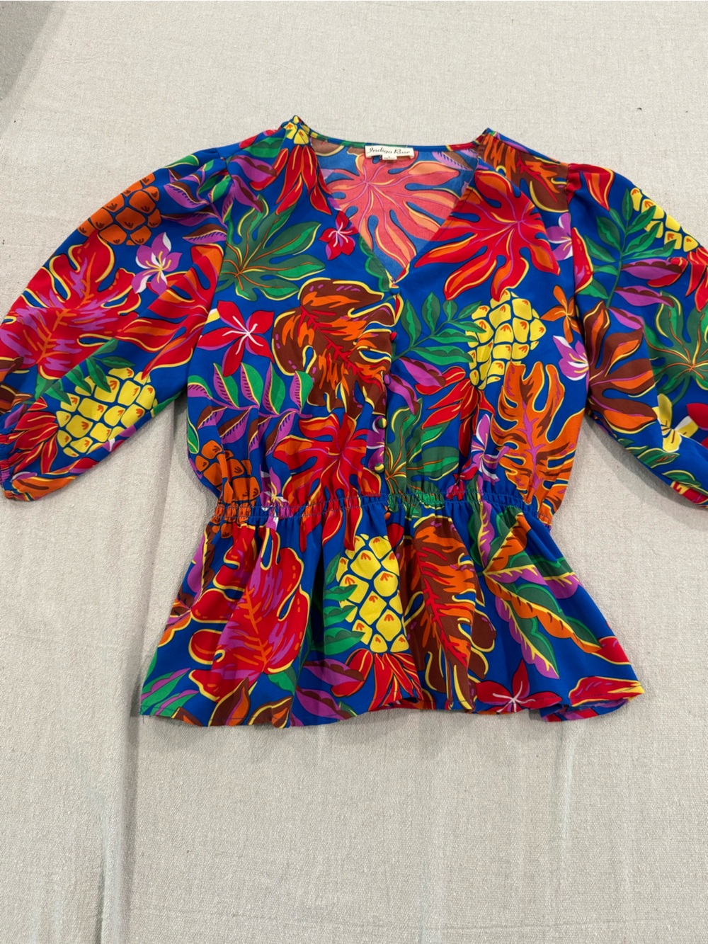 Women Blue Tropical Pineapple One-Piece blouse by indigo Rose